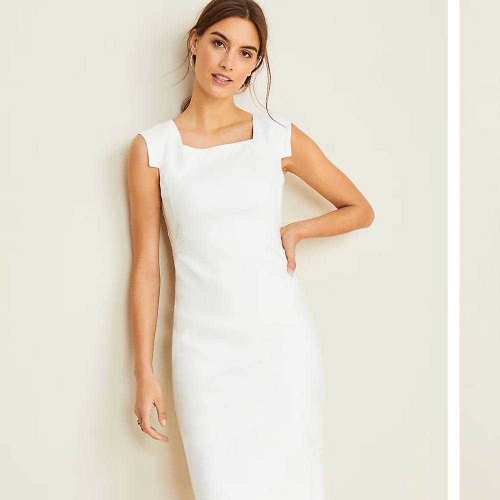 The Square Neck Sheath Dress in Linen Herringbone